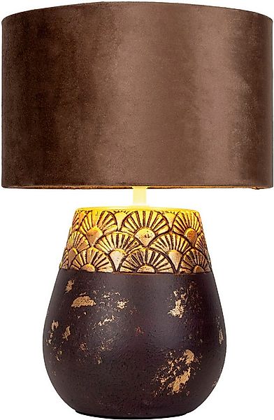 näve Tischleuchte Bronco, ohne Leuchtmittel, Keramikfuß mit goldenem Prägem günstig online kaufen