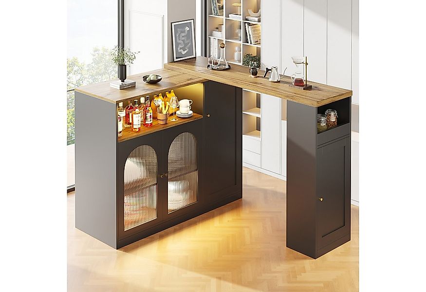 Flieks Bartisch Breite 120-197 cm Tischplatte schwarz (Set, 2-St., mit LED- günstig online kaufen