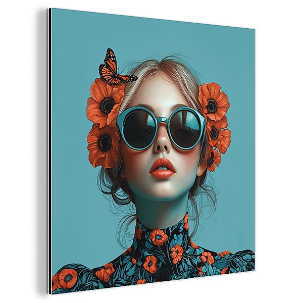 MuchoWow Metallbild Frau - Blau - günstig online kaufen
