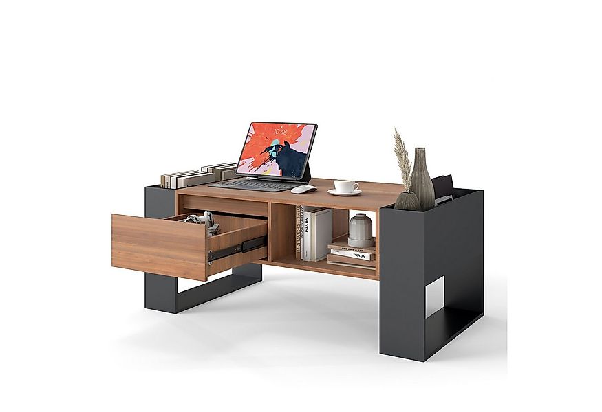 Puluomis Couchtisch Couchtisch mit offenem Regal und Schublade, 98cm günstig online kaufen