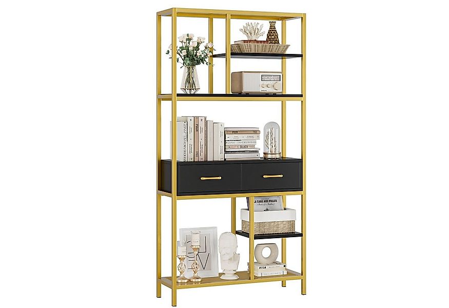 HOMECHO Bücherregal, Büroregal 5 Ebenen 2 Schubladen Standregal Holz Schwar günstig online kaufen