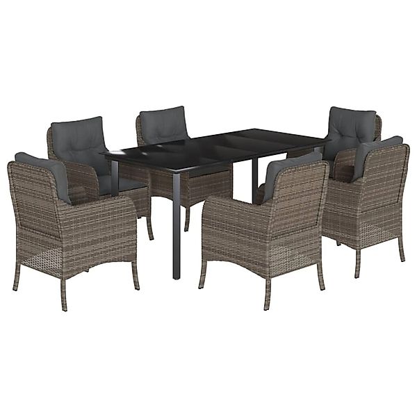 vidaXL 7-Tlg Garten-Essgruppe mit Kissen Grau Poly Rattan 3211959 günstig online kaufen