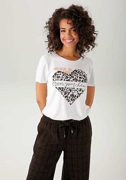 Aniston CASUAL T-Shirt mit Herz, Leo-Druck und Statement-Schriftzügen günstig online kaufen