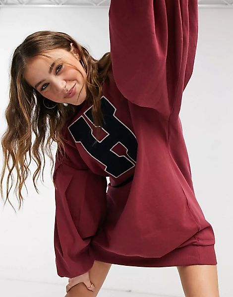 ASOS DESIGN – Oversize-Sweatshirt-Minikleid mit Ballonärmeln und Buchstaben günstig online kaufen