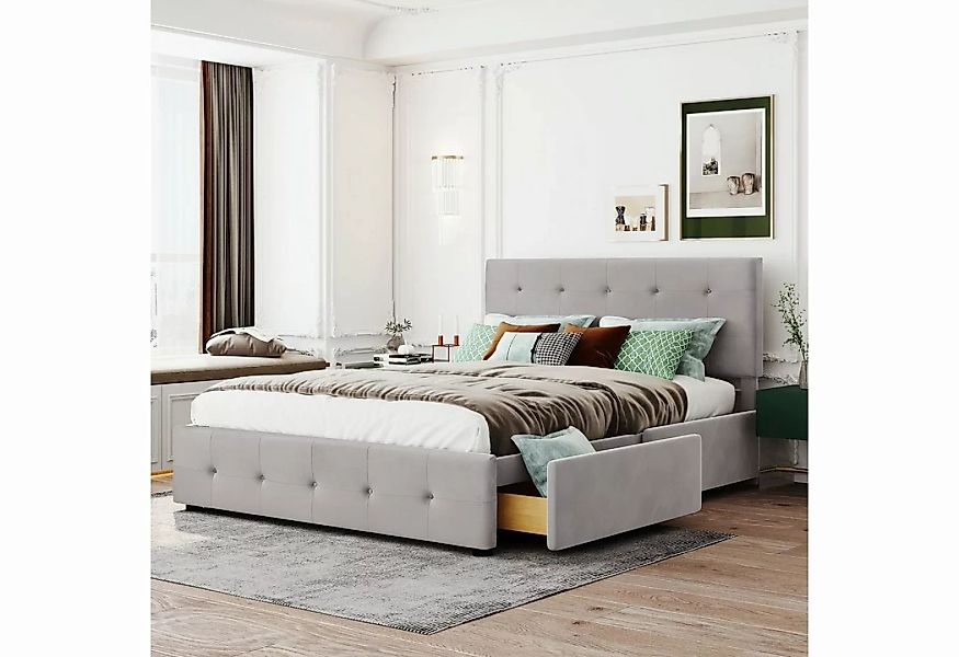 WISHDOR Polsterbett Doppelbett Bett Funktionsbett + 4 Schubladen ohne Matra günstig online kaufen