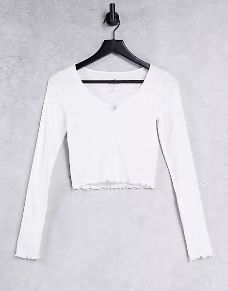 Hollister – Langärmliges Shirt mit Wellensaum in Weiß günstig online kaufen