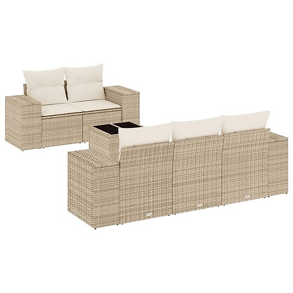 vidaXL 6-Tlg Garten-Sofagarnitur mit Kissen Beige Poly Rattan 3254635 günstig online kaufen