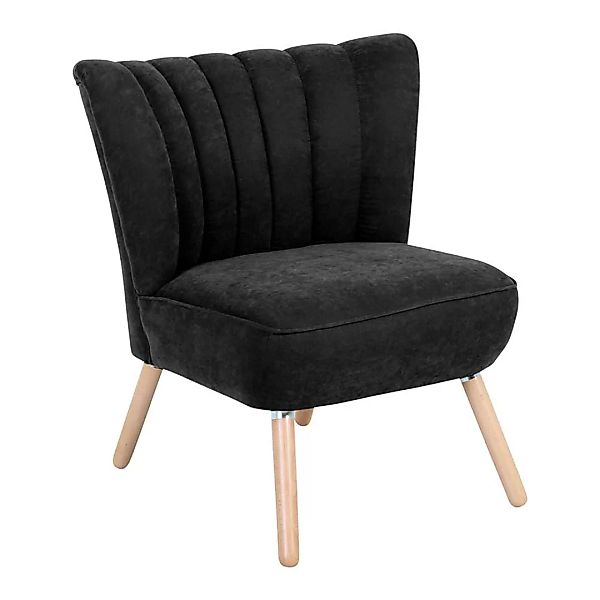 Retro Look Sessel in Schwarz Velours Vierfußgestell aus Holz günstig online kaufen