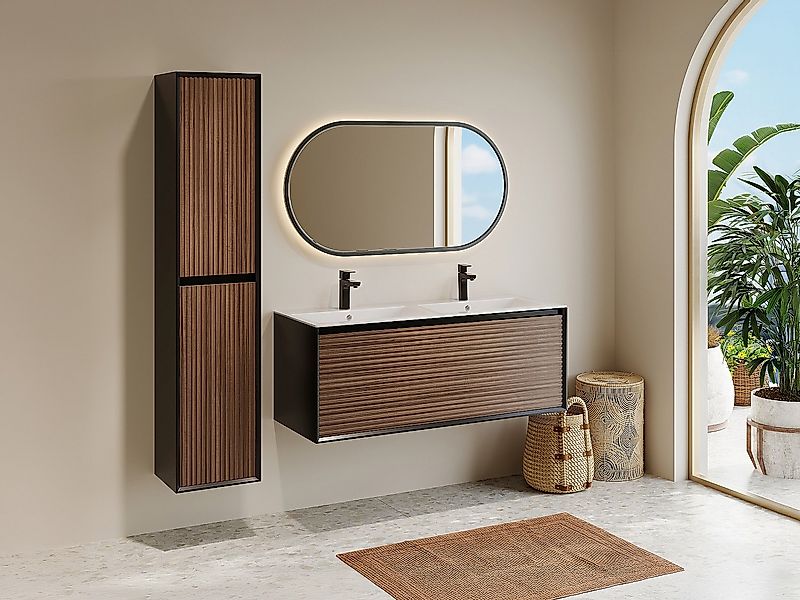 Waschbeckenunterschrank hängend mit Einbauwaschbecken & Badhochschrank - St günstig online kaufen