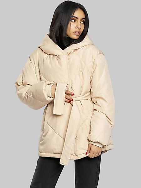 Freshlions Daunenjacke Puffer Jacke mit Bindegurt beige ML günstig online kaufen