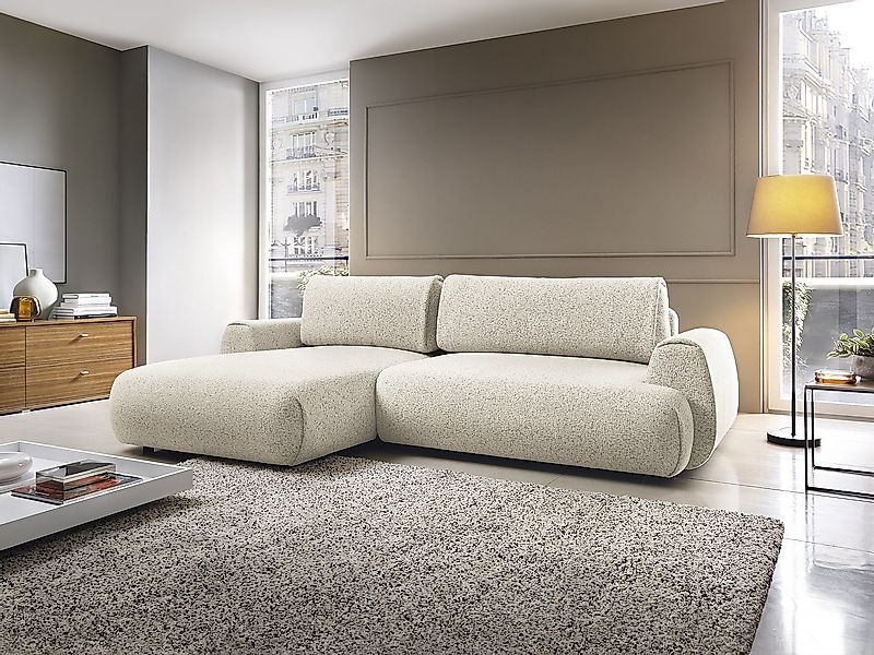 Ecksofa mit Schlaffunktion - Ecke links - melierter Stoff - Beige - MONELIA günstig online kaufen