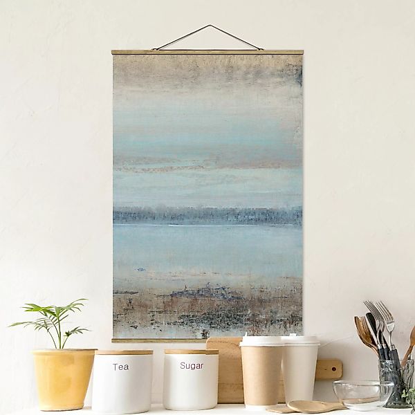 Stoffbild Abstrakt mit Posterleisten - Hochformat Horizont über Blau II günstig online kaufen