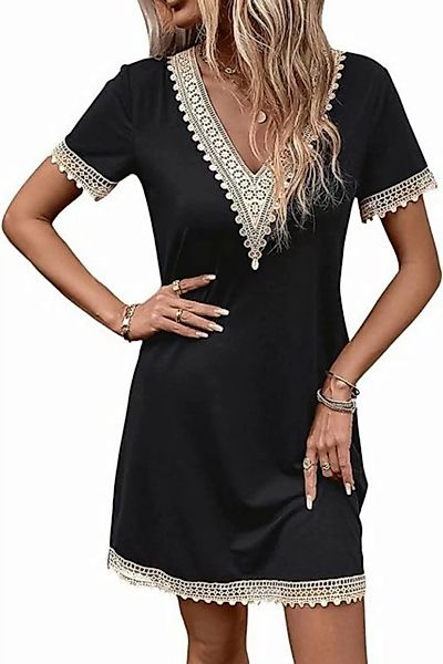 ZWY Dirndl Ausschnittkleid Damen Elegantes T-Shirt-Kleid Farbblock-Spitzenk günstig online kaufen