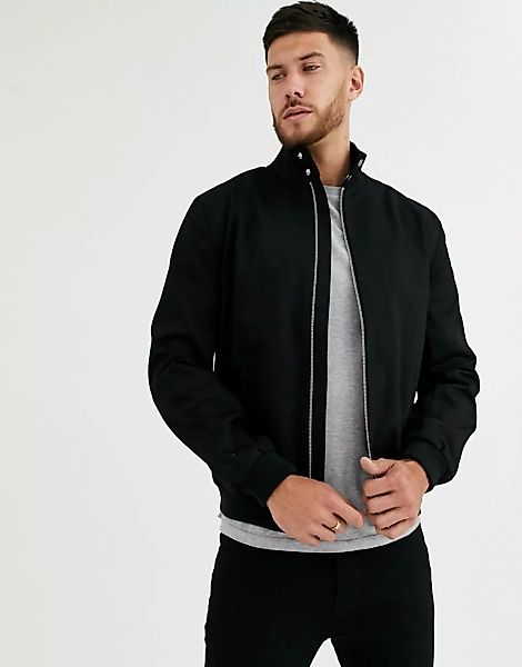 ASOS DESIGN – Schwarze Harrington-Jacke mit Stehkragen günstig online kaufen