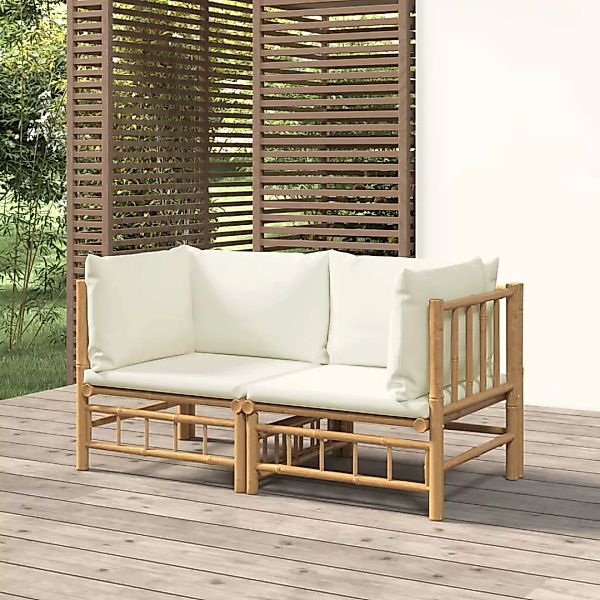 Vidaxl Garten-ecksofas Mit Cremeweißen Kissen 2 Stk. Bambus günstig online kaufen