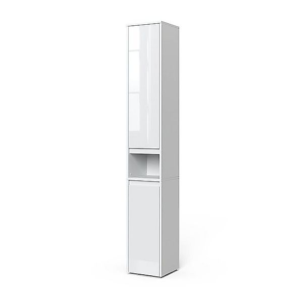 Vicco Badschrank Majest Weiß/Weiß Hochglanz 30 x 192 cm mit Türen und offen günstig online kaufen