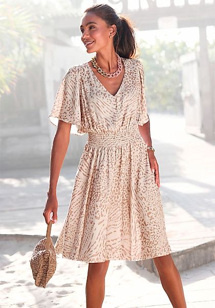 LASCANA Sommerkleid, mit Animalprint und Fledermausärmeln, Satinoptik, eleg günstig online kaufen