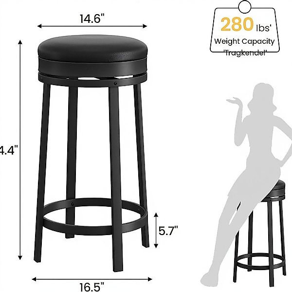 GarveeMore Barhocker mit gepolstertem PU-Lederkissen,Metallrahmen,62cm (2 günstig online kaufen