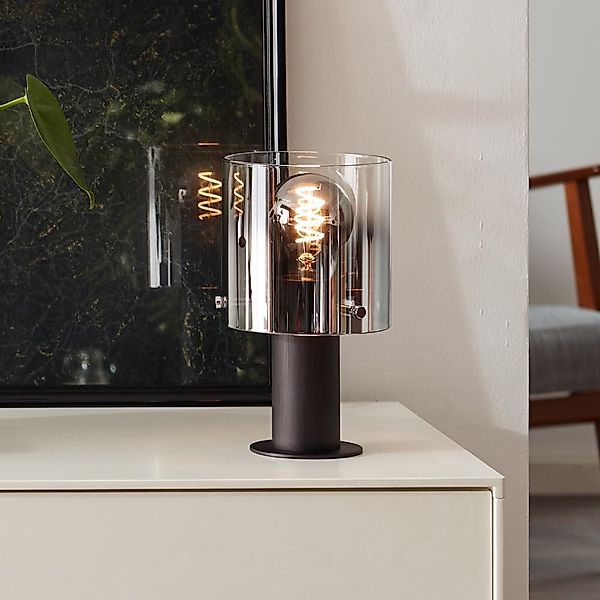 Tischleuchte Beth in Rauchglas und Kaffee E27 günstig online kaufen