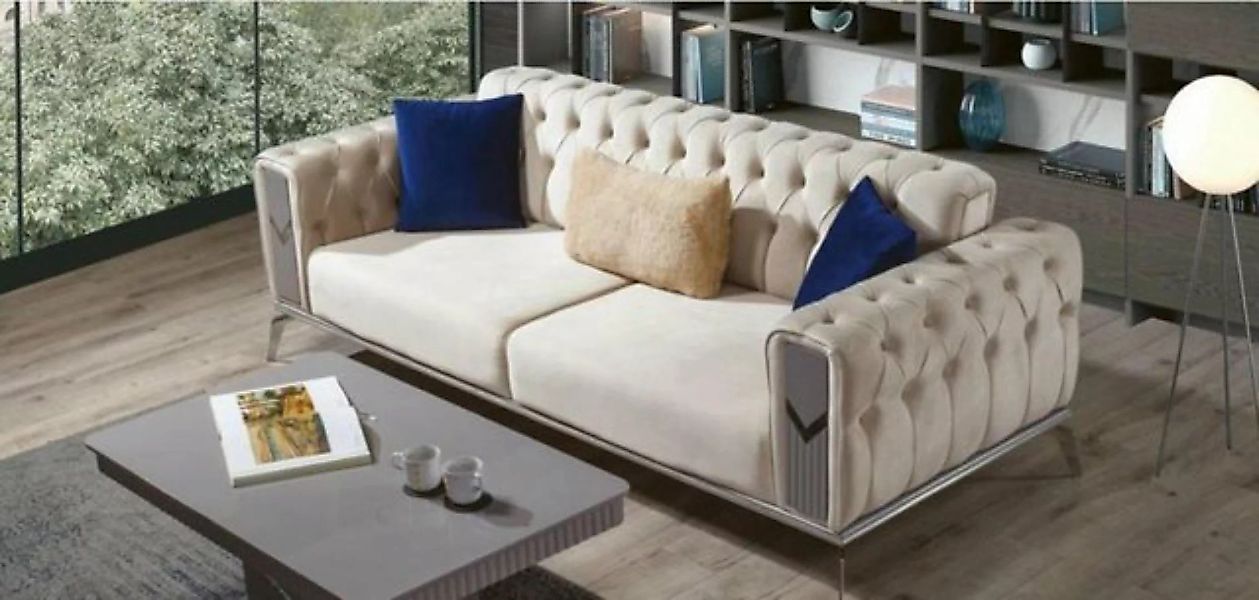 JVmoebel 3-Sitzer Weiße Chesterfield 3-Sitzer Luxus Couch Stoffsofa Möbel W günstig online kaufen