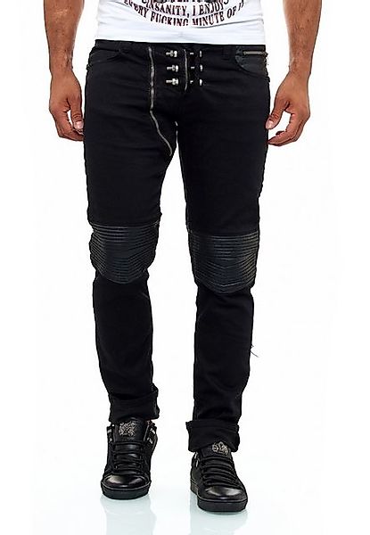 KINGZ Slim-fit-Jeans Herren Designer Schraubenjeans in Schwarz Black W30/L3 günstig online kaufen