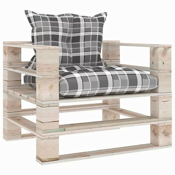 vidaXL Loungesofa Garten-Palettensofa mit Kissen Grau Karomuster Kiefernhol günstig online kaufen