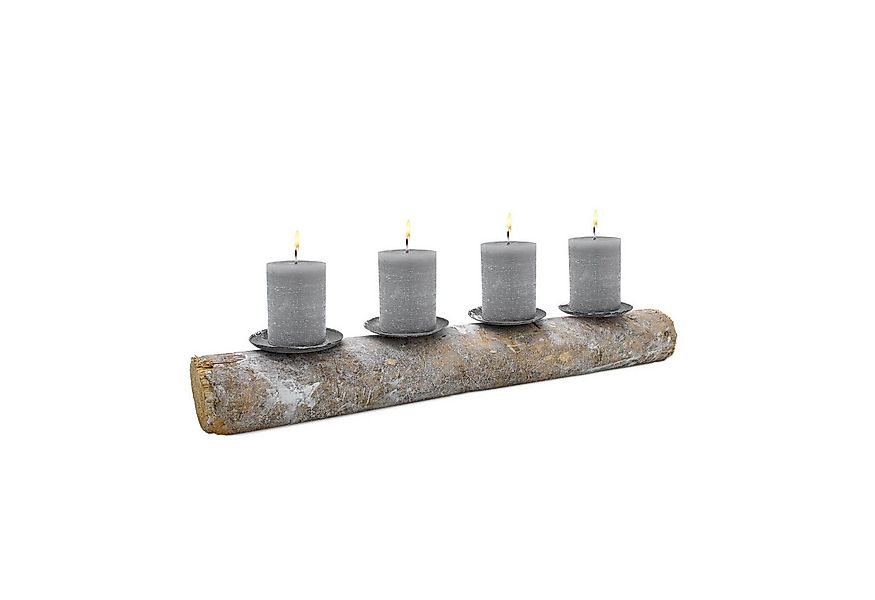Spetebo Kerzenständer auf Baumstamm shabby weiß (Advents Kerzenständer, 1 S günstig online kaufen