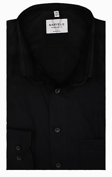 MARVELIS Businesshemd Schwarz, Modern Fit, Bügelfrei, günstig online kaufen