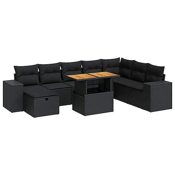 vidaXL 9-Tlg Garten-Sofagarnitur mit Kissen Schwarz Poly Rattan 3328098 günstig online kaufen