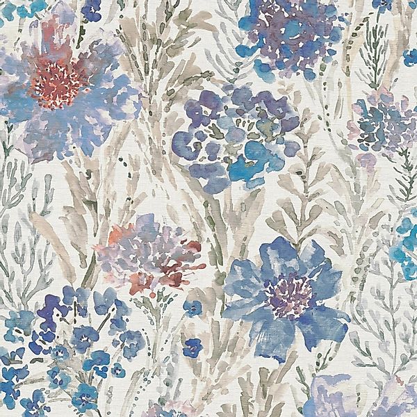 PROFHOME 396953-GU Blumen Tapete Aquarell-Stil Matt Blau Weiß Grau 0,53 m x günstig online kaufen