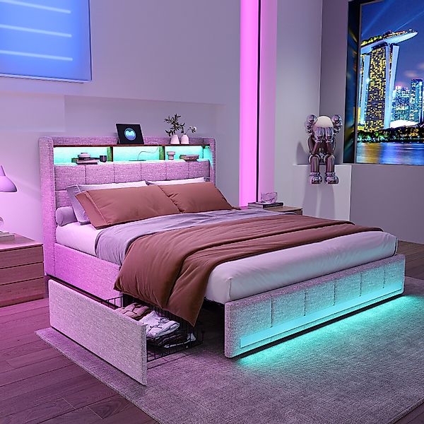 PXloue Polsterbett Doppelbett Stauraumbett Funktionbett, mit günstig online kaufen