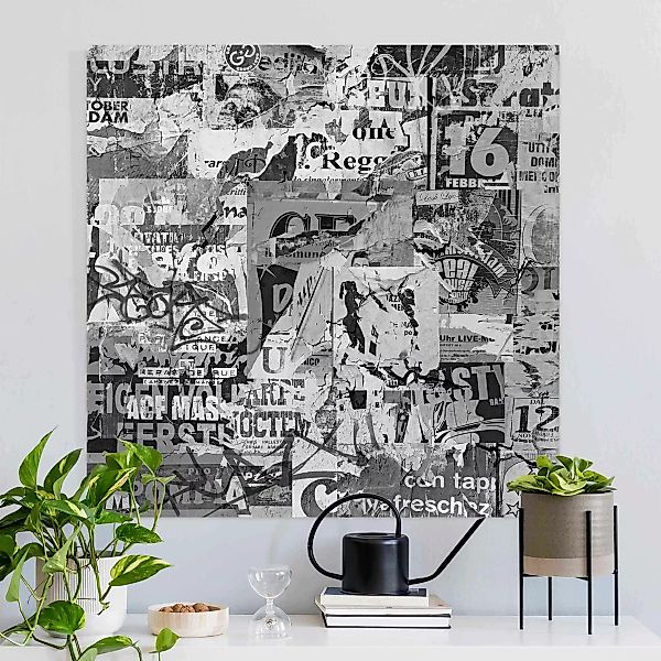 Leinwandbild Alte Plakatwand II Schwarz-Weiß günstig online kaufen