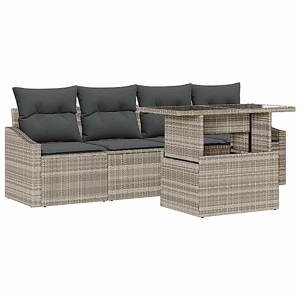vidaXL Garten-Sofa-Set mit Speicher 5-Tlg Hellgrau Poly Rattan 3357645 günstig online kaufen