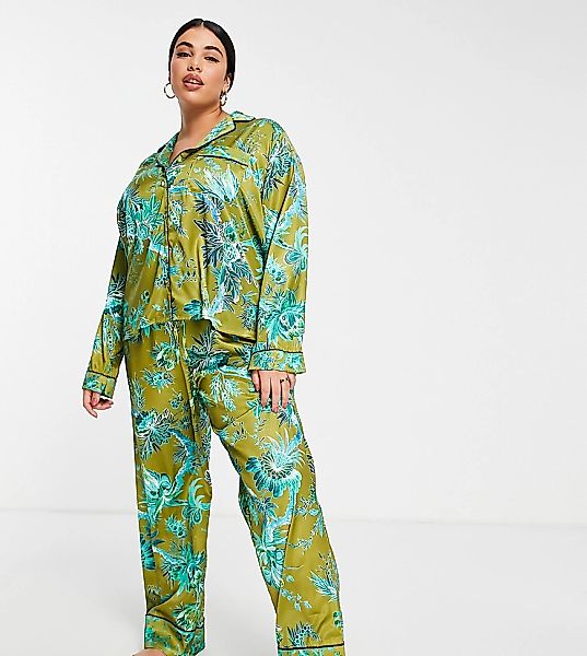 Hope & Ivy Plus – Geschenkset mit Pyjama und Scrunchie aus Satin in geblümt günstig online kaufen