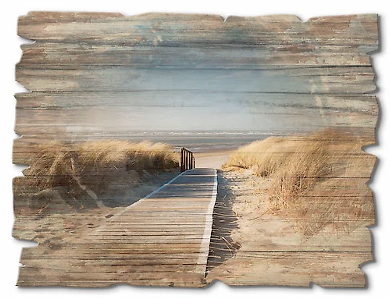 Artland Holzbild »Nordseestrand auf Langeoog - Steg«, Strand, (1 St.) günstig online kaufen