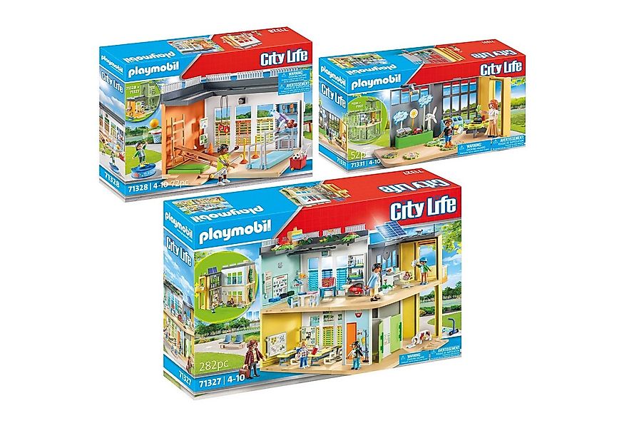 Playmobil® 71327-28-31 3er-Set Große Schule + Turnhalle + Klimakunde Konstr günstig online kaufen