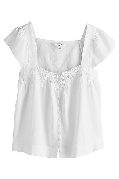 Next Kurzarmbluse Geknöpftes Oberteil mit Flatterärmeln und Leinen (1-tlg) günstig online kaufen