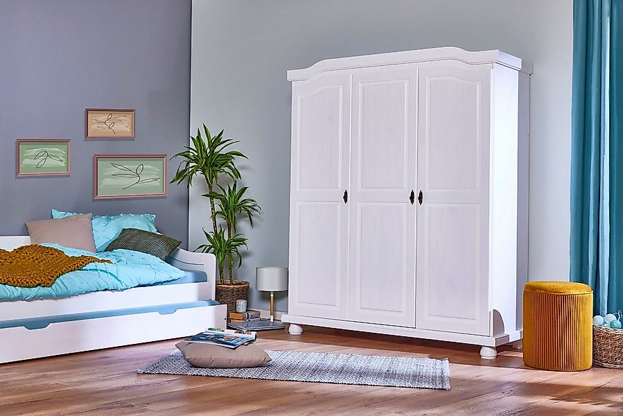 Inter Link Kleiderschrank Bastian Massivholz, 6 Fächer, Kleiderstange, 3 Tü günstig online kaufen