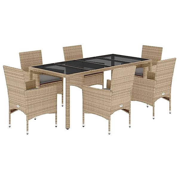 vidaXL 7-Tlg Garten-Essgruppe mit Kissen Beige Poly Rattan und Glas 3278565 günstig online kaufen