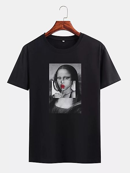 Lustige Kuso Mona Lisa O-Neck T-Shirts mit Öldruck für Herren günstig online kaufen