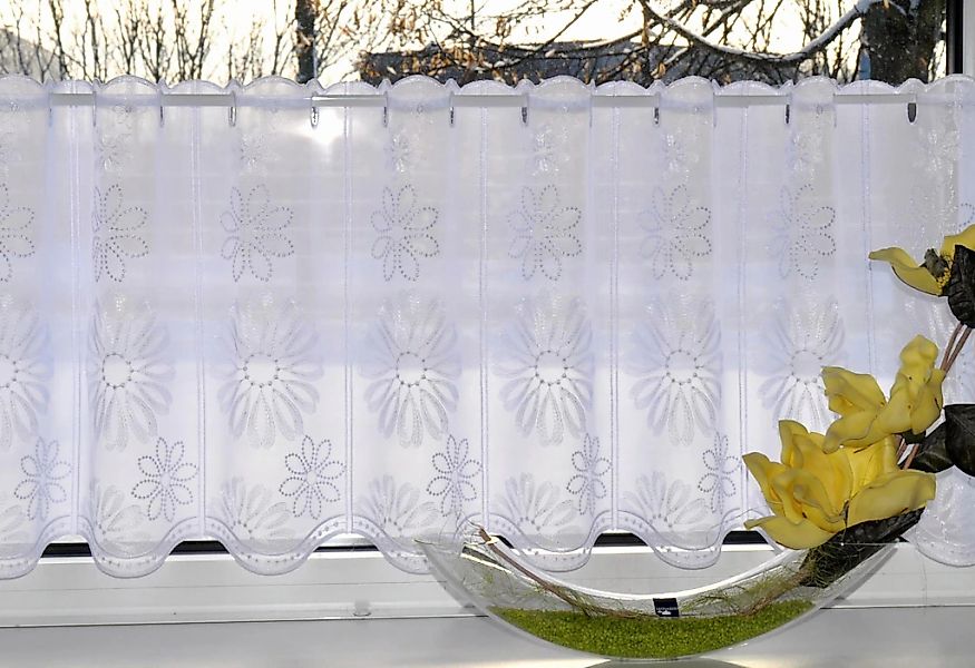 Stickereien Plauen Scheibengardine "Lilienzeit" Stangendurchzug 1 Stk. tlg. günstig online kaufen