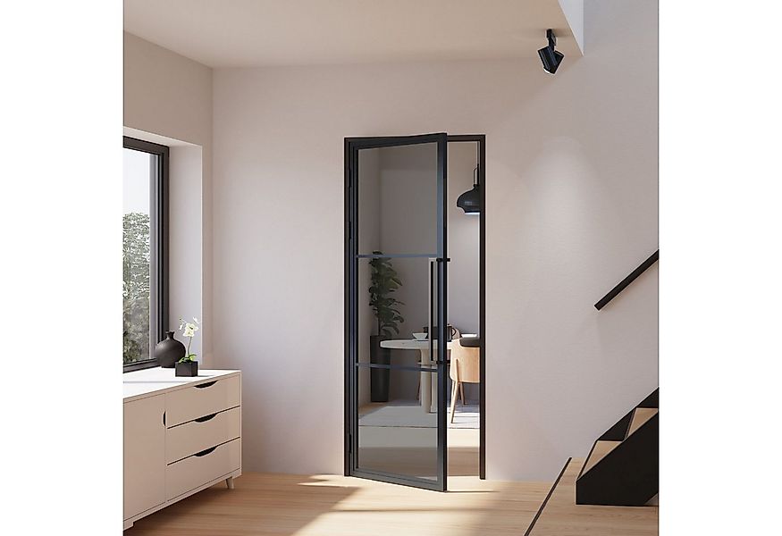 inova wohnen Zimmertür Glastür mit Stahlrahmen Grauglas (Komplett Set, inkl günstig online kaufen