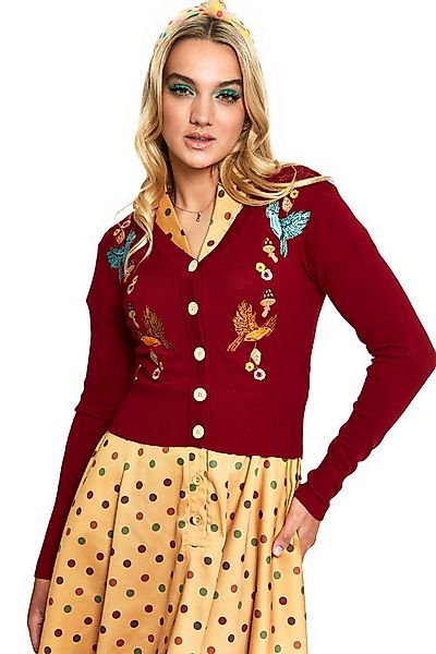 Voodoo Vixen Strickjacke Red Woodland Cardigan Retro Vintage Vögel Pilze He günstig online kaufen