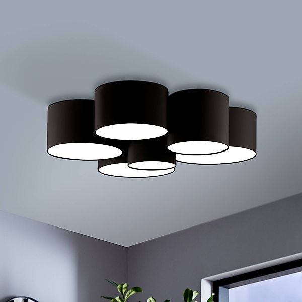 Deckenleuchte Pastore 2, Ø 99 cm, schwarz, 6-flg., Stoff günstig online kaufen
