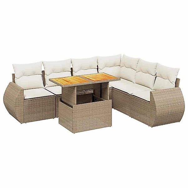 vidaXL 7-Tlg Garten-Sofagarnitur mit Kissen Beige Poly Rattan 3272213 günstig online kaufen