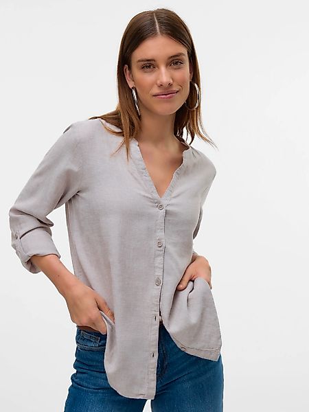 Vero Moda Blusenshirt Leinenoptik, V-Ausschnitt, Langarm, Knopfleiste VMLIN günstig online kaufen