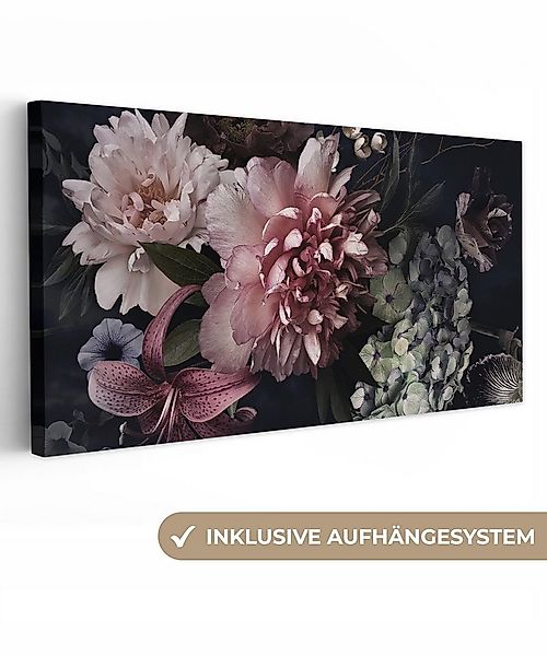 OneMillionCanvasses® Leinwandbild Panorama Blumen - Vintage - Pastell - Ros günstig online kaufen