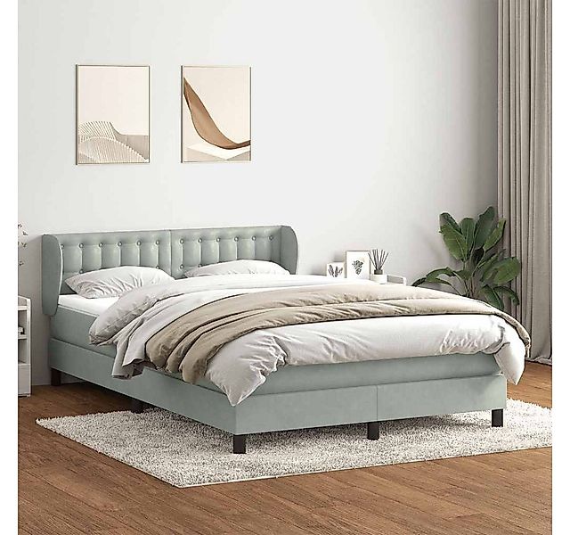 vidaXL Boxspringbett, Boxspringbett mit Matratze Hellgrau 140x220 cm Samt günstig online kaufen