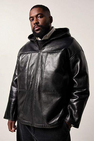 STHUGE Lederjacke Lederjacke Lammnappa-Leder Kapuze Teddyfutter günstig online kaufen