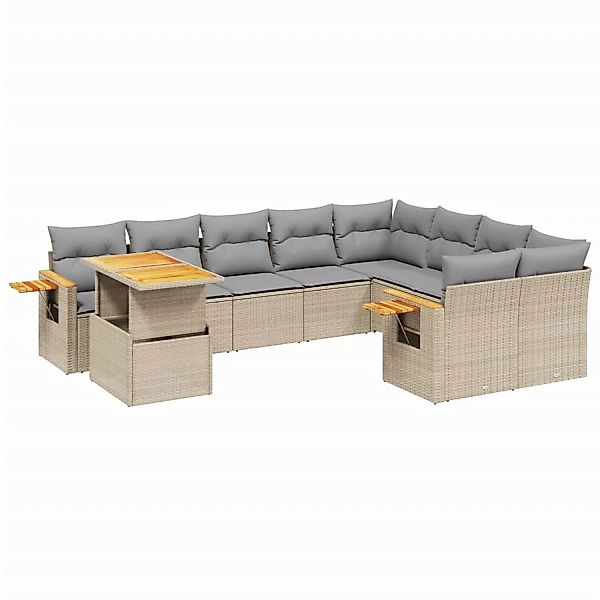 vidaXL 10-tlg Garten-Sofagarnitur mit Kissen Beige Poly Rattan Modell 245 günstig online kaufen